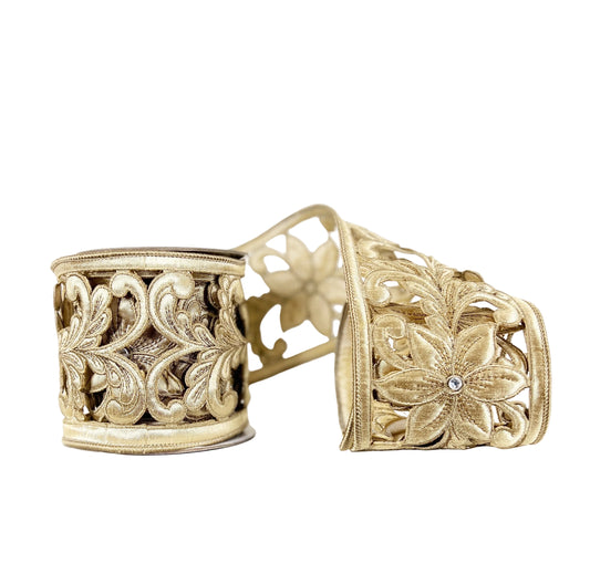 Gold Metallic Floral Scroll 4"x5Y Wired Ribbon