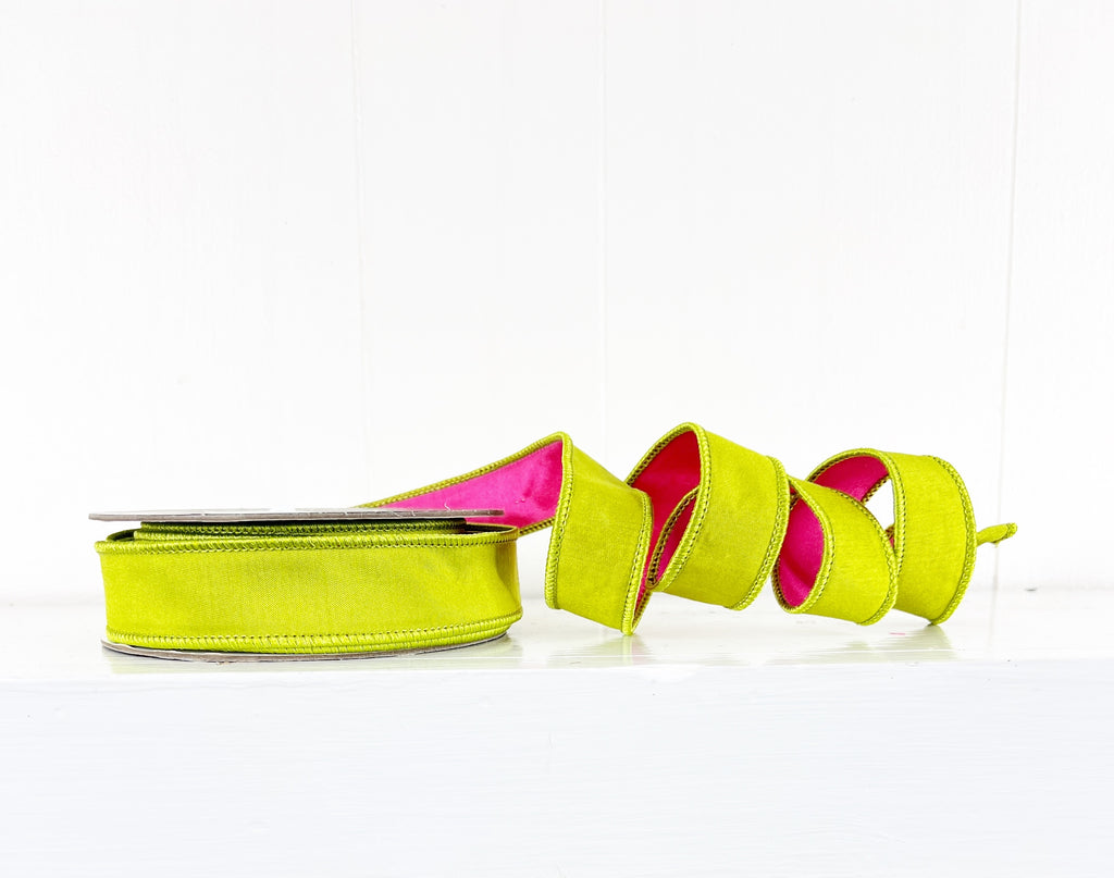 Lime Green and Hot Pink 1"x10Y Wired Ribbon-EXCLUSIVE