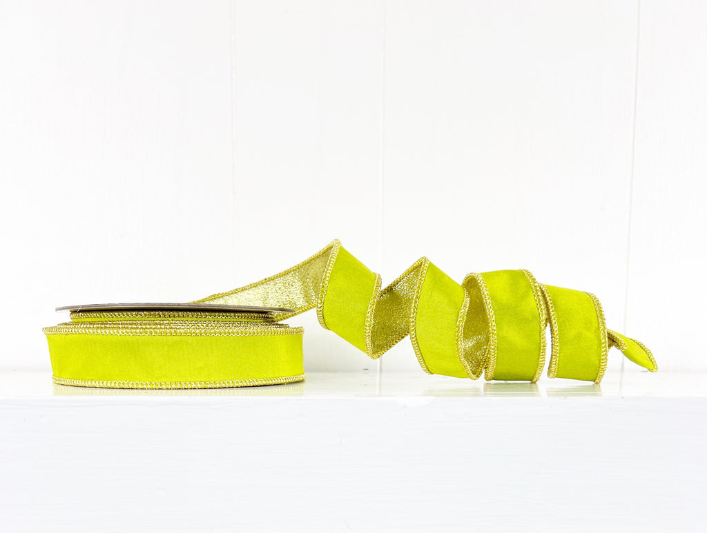 Lime Green and Gold 1"x10Y Wired Ribbon-EXCLUSIVE