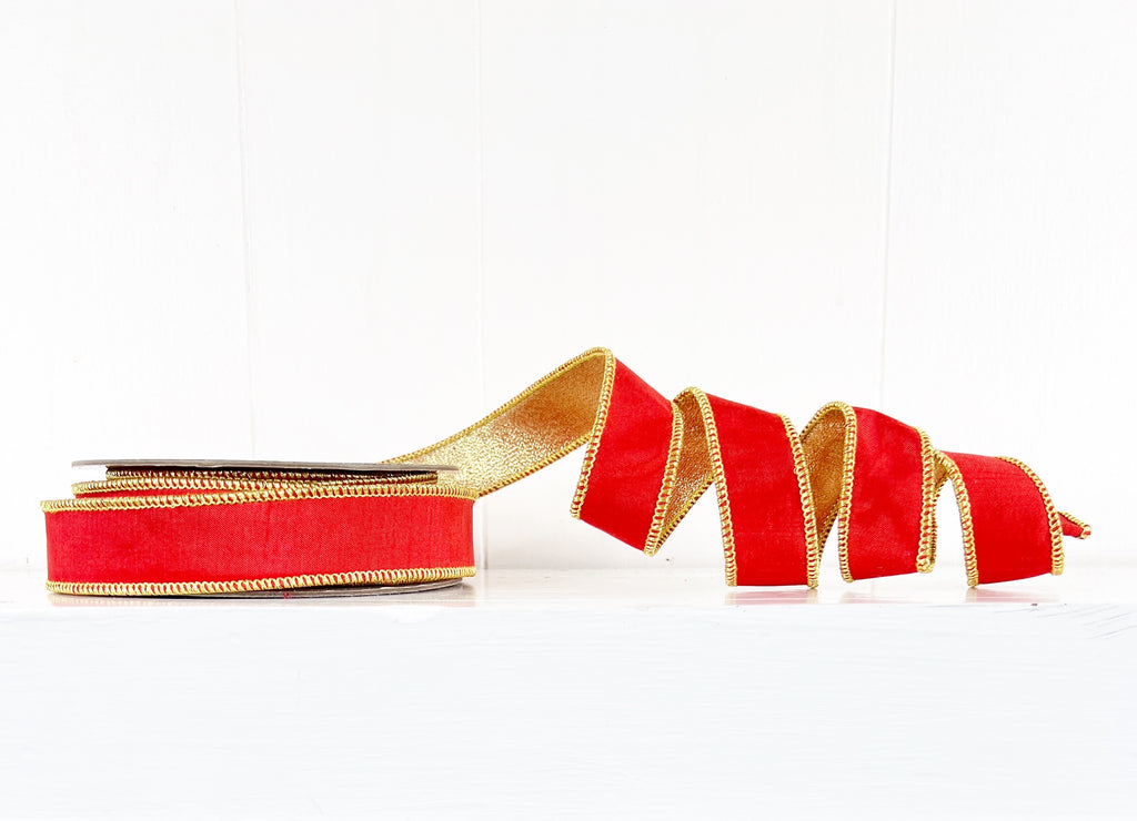 Red and Gold 1"x10Y Wired Ribbon-EXCLUSIVE