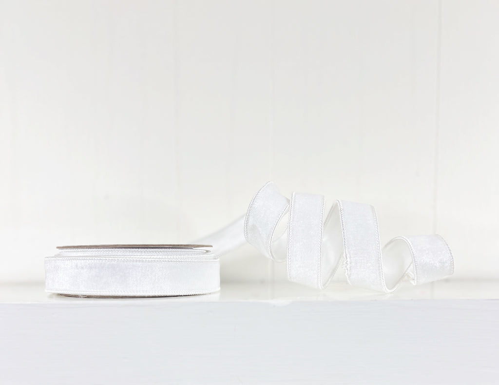 White Velvet 1"x10Y Wired Ribbon