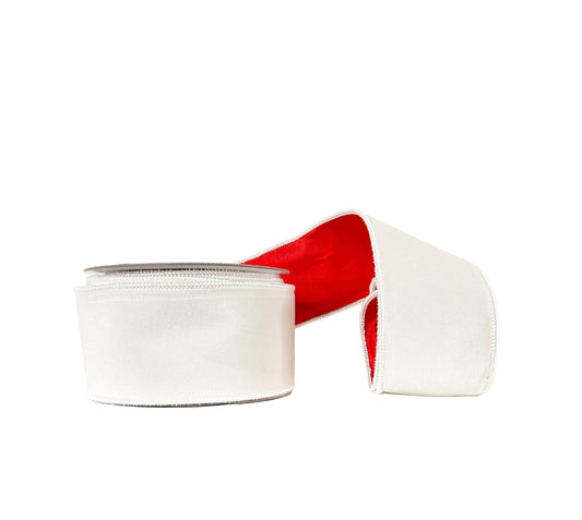 Creme Velvet and Red 2.5"x10Y Wired Ribbon