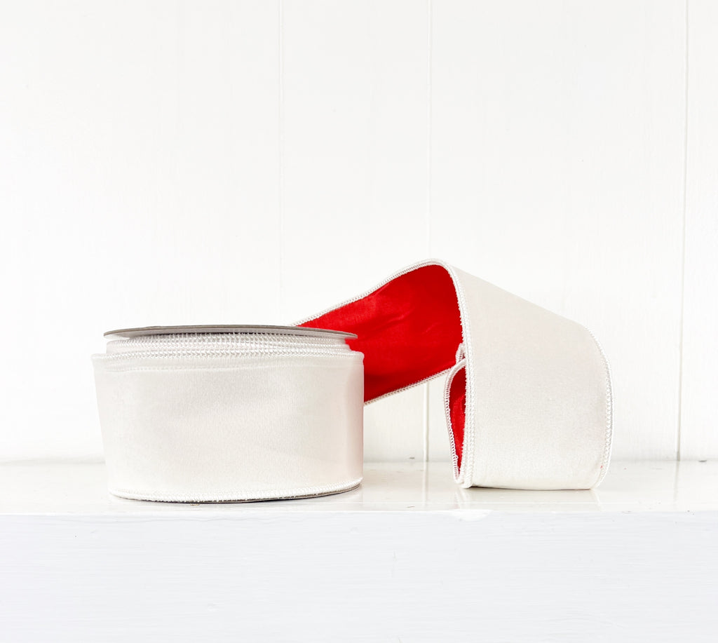 Creme Velvet and Red 2.5"x10Y Wired Ribbon-EXCLUSIVE