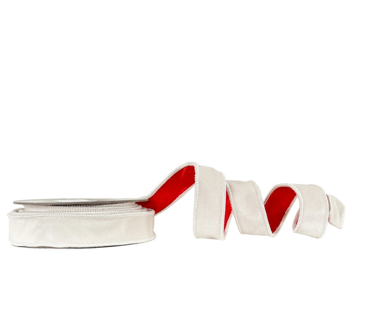 Pre-Order 2026- Creme Velvet and Red 1"x10Y Wired Ribbon