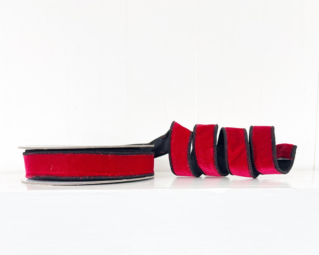 Red Velvet and Black 1"x10Y Wired Ribbon-EXCLUSIVE