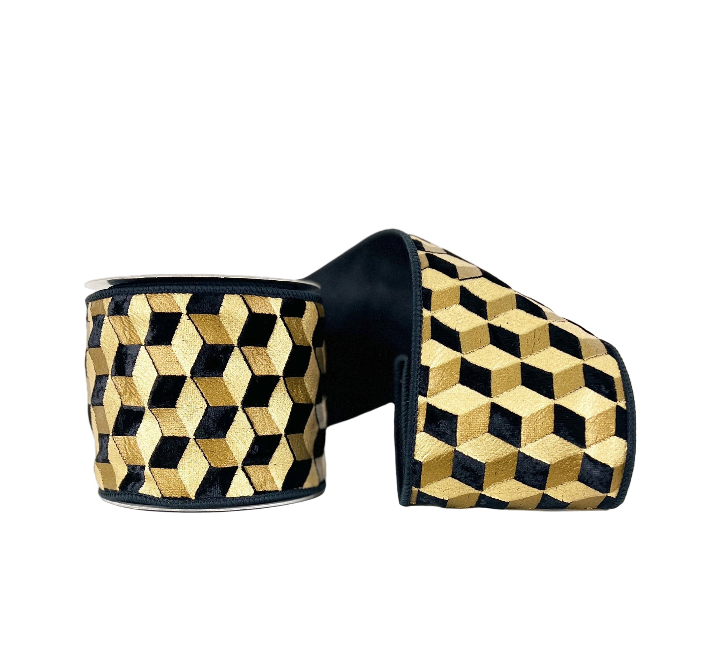 Cube Black and Gold Wired Ribbon 4"x5Y