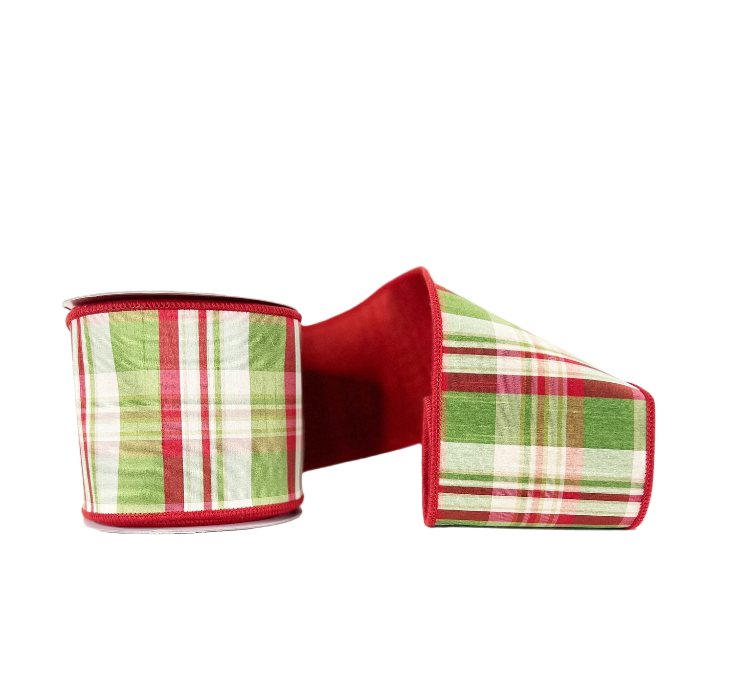 Red Plaid Dupioni Double Sided Wired Ribbon 4"x10Y