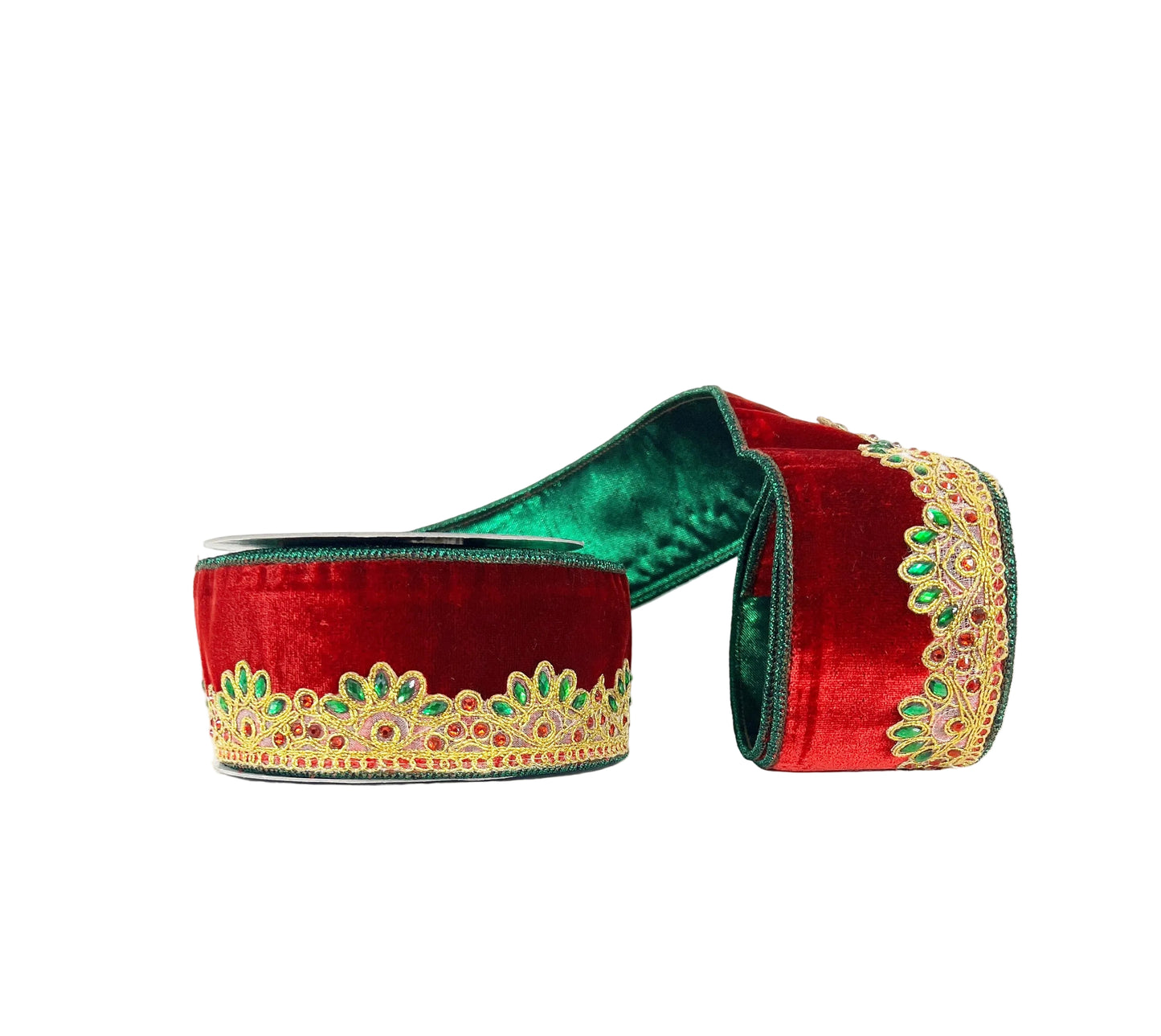 Sheldon Velvet Fused One Sided Jeweled - Red 2.5"x5Y