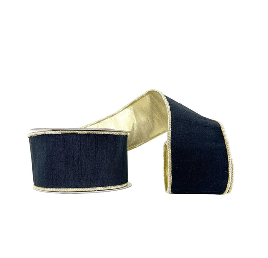 Black and Gold Metallic Dupioni Wired Ribbon 2.5"x5Y