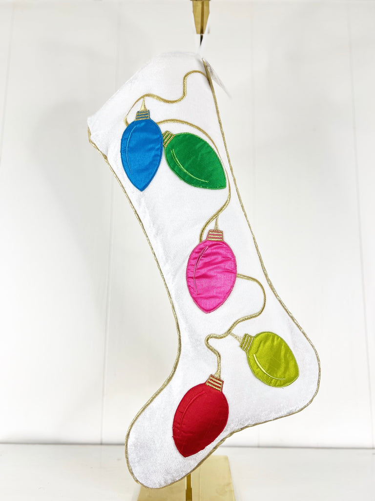 White Velvet Bright Lights Stocking-EXCLUSIVE