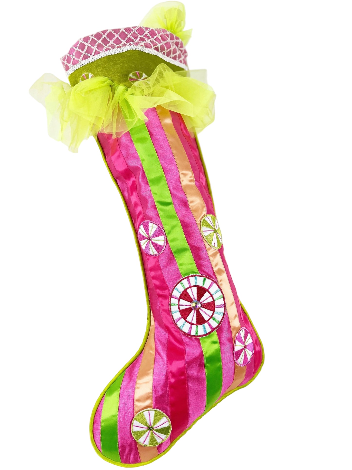 A Sweet Candy Pink and Lime Green Satin and Velvet Stocking