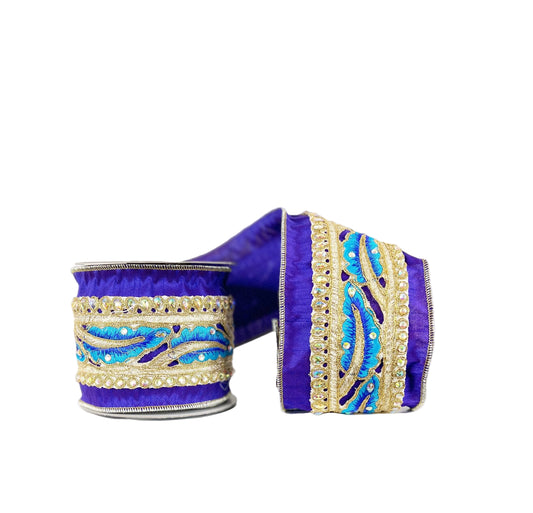 Peacock Trim on Purple Dupioni 4"x5Y