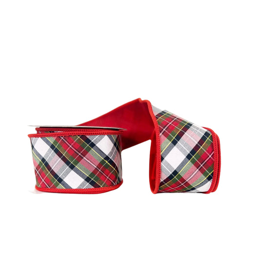 Red Bias Cut Plaid Dupioni Double Faced Wired Ribbon 2.5"x5Y