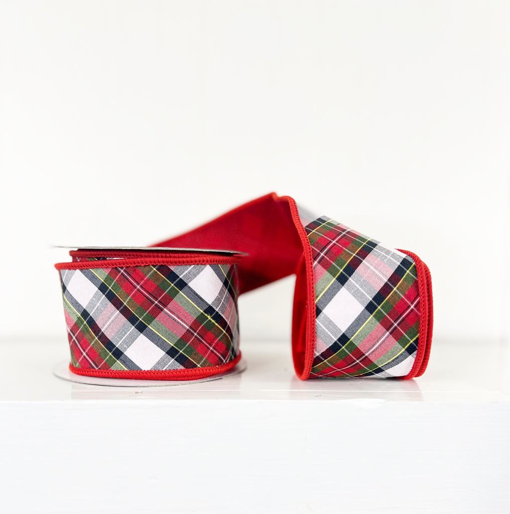 Red Bias Cut Plaid Dupioni Double Sided Wired Ribbon 2.5"x5Y