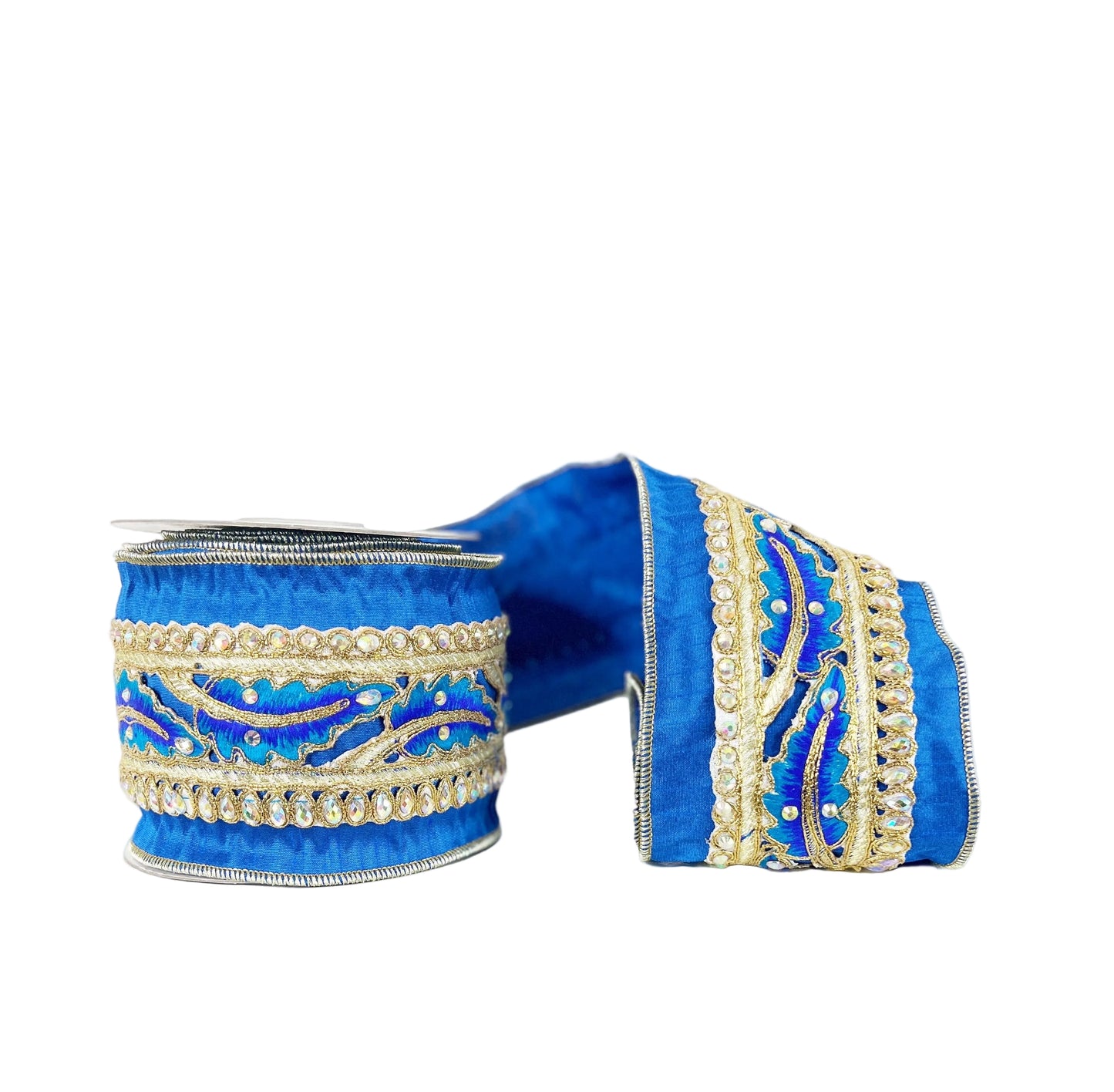Peacock Trim on Dupioni- Blue 4"x5Y