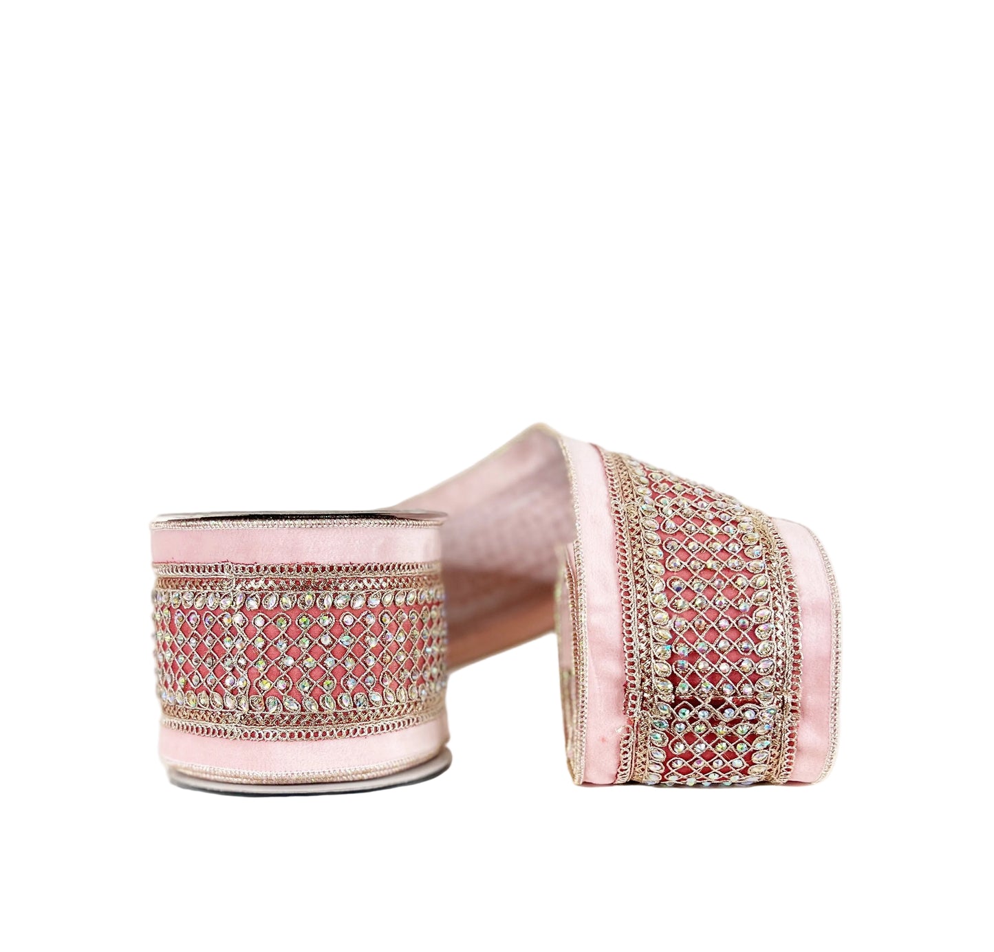 Beaded Trim on Divine Velvet- Pink 4"x5Y