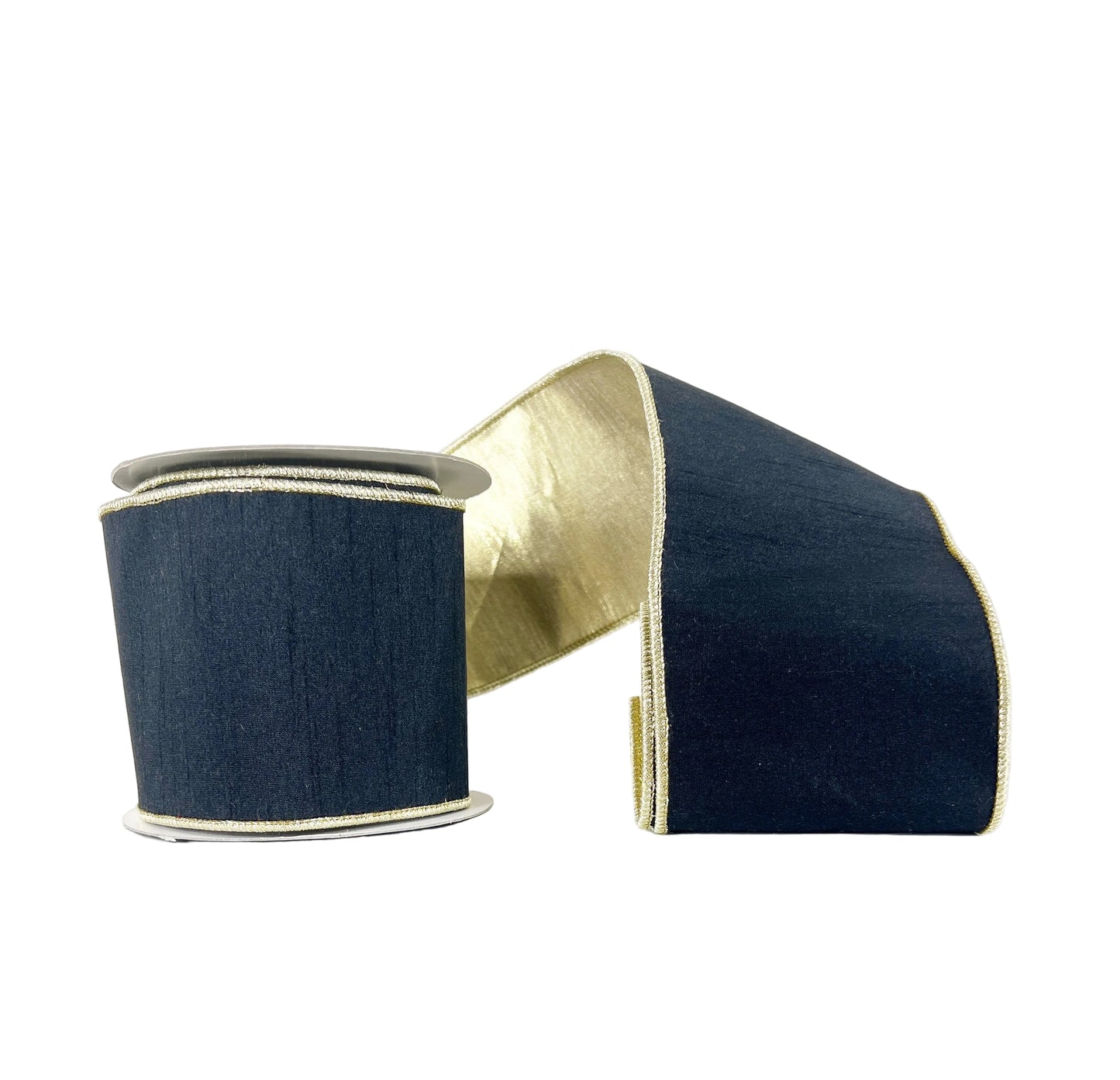Black and Gold Metallic Dupioni Double Sided Wired Ribbon 4"x5Y