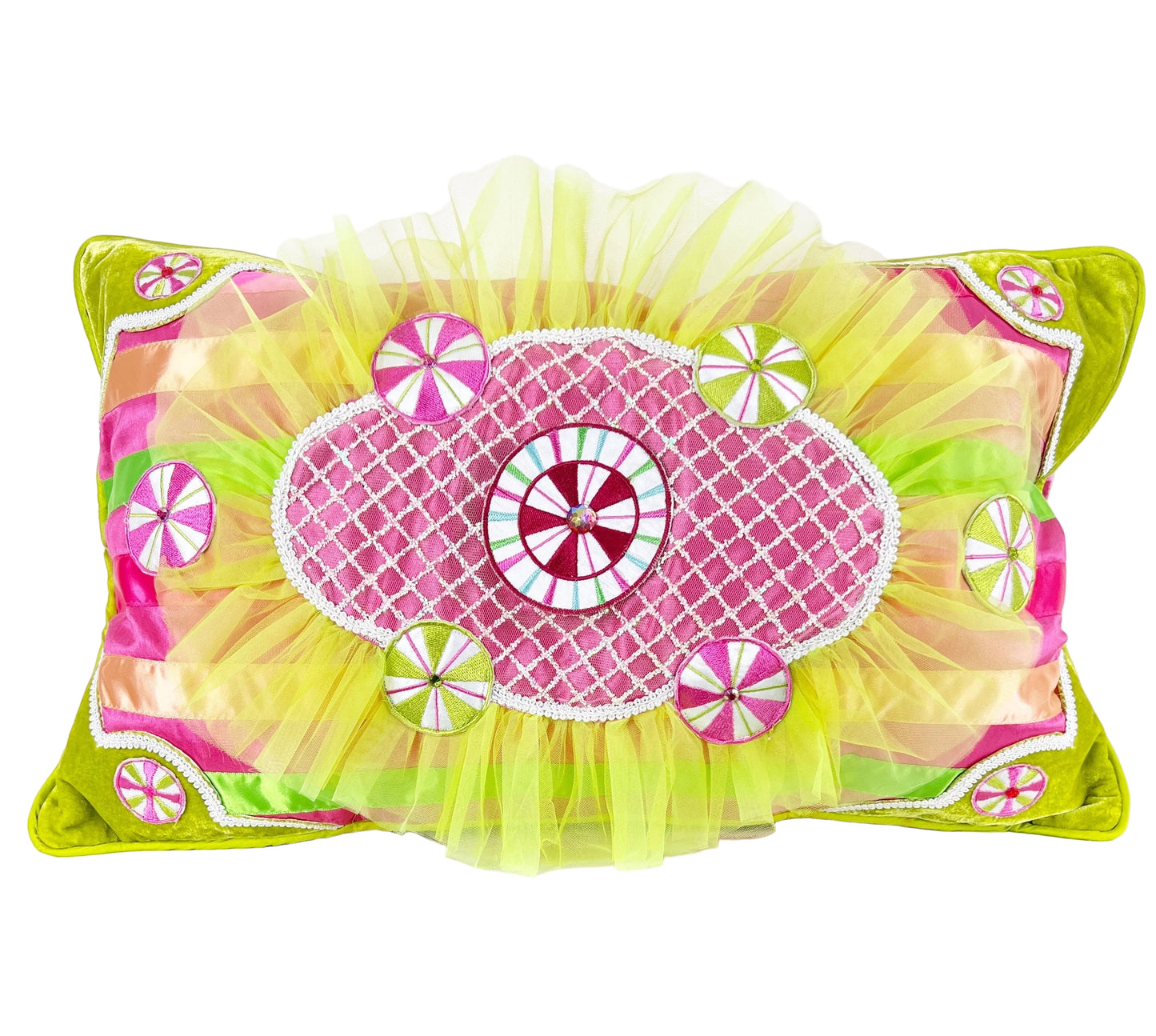 A Sweet Candy Lime Green and Pink Velvet Pillow Cover