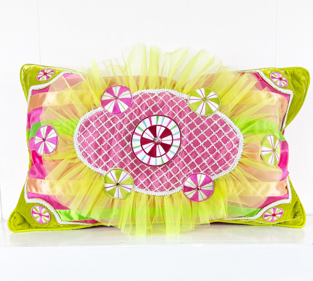 A Sweet Candy EXCLUSIVE Lime Green and Pink Velvet Pillow Sham