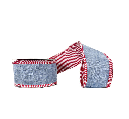 Blue Chambray Tafetta Checks Fused Piping 2.5"x5Y