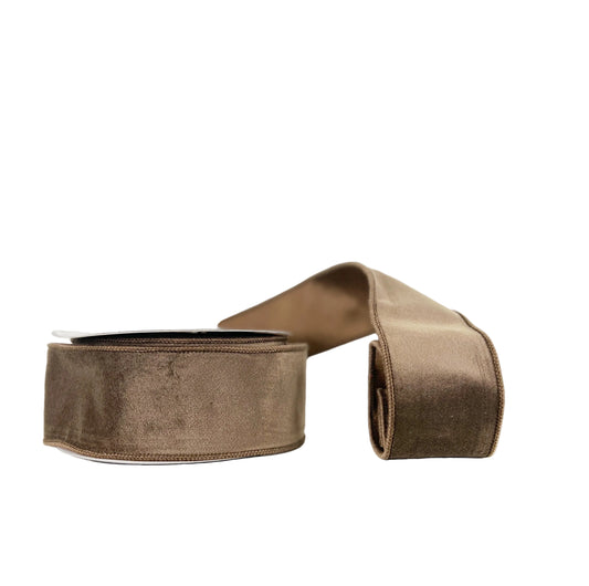 Brown Divine Velvet Taffeta Double Sided Wired Ribbon 2.5"x5Y