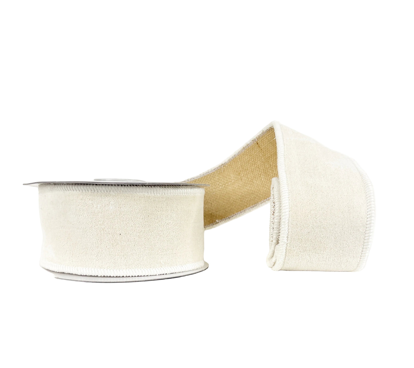 Ivory Cotton Velvet Jute Double Sided Wired Ribbon 2.5"x5Y
