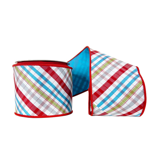 Air Bias Cut Plaid Taffeta Double Sided Wired Ribbon  4"x5Y