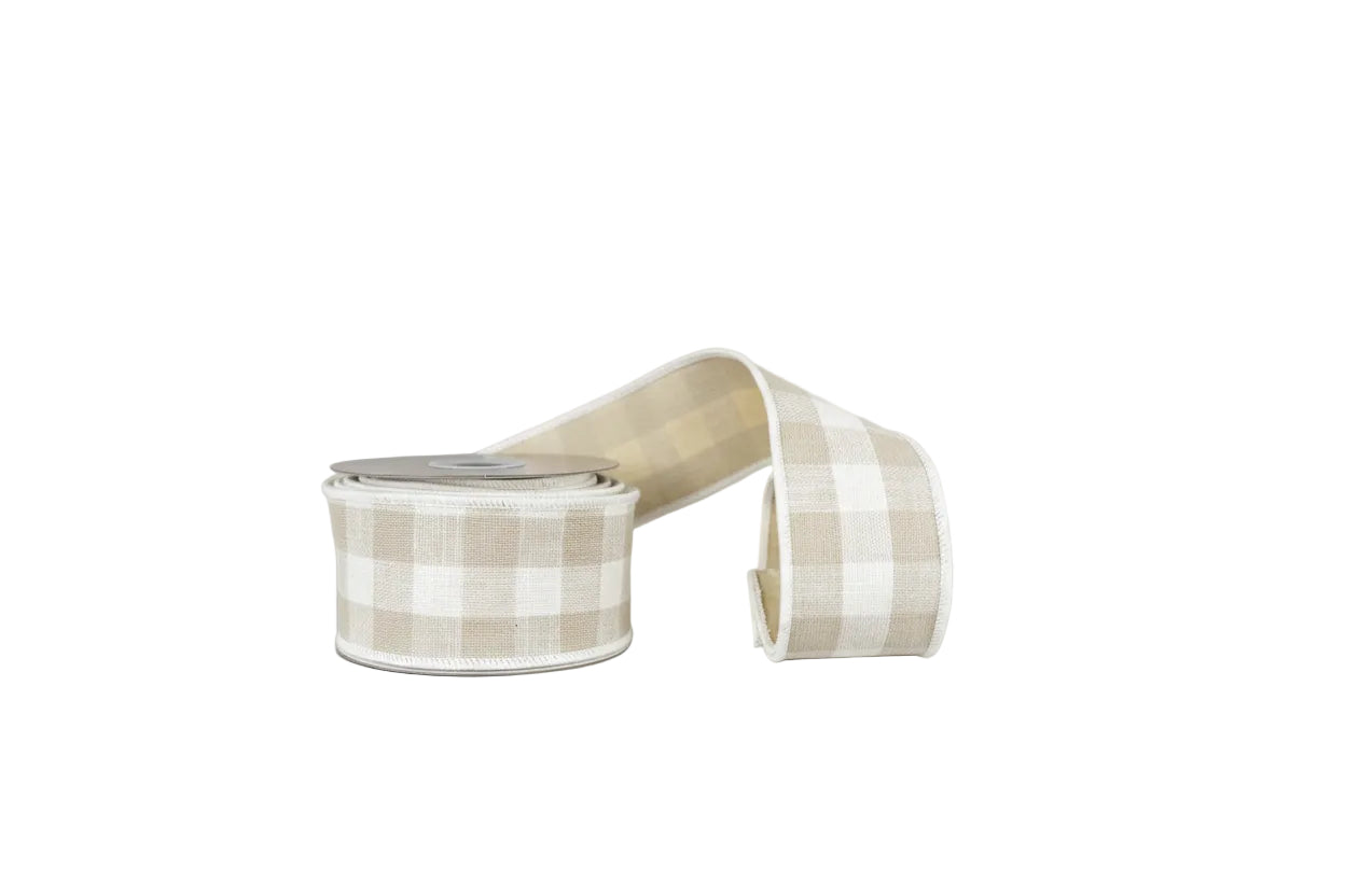 Brown Cotton Checks Double Sided Taffeta Wired Ribbon 2.5"x5Y