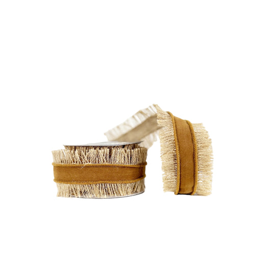 Jute Fringed Wired Ribbon- Brown 2.5"x5Y