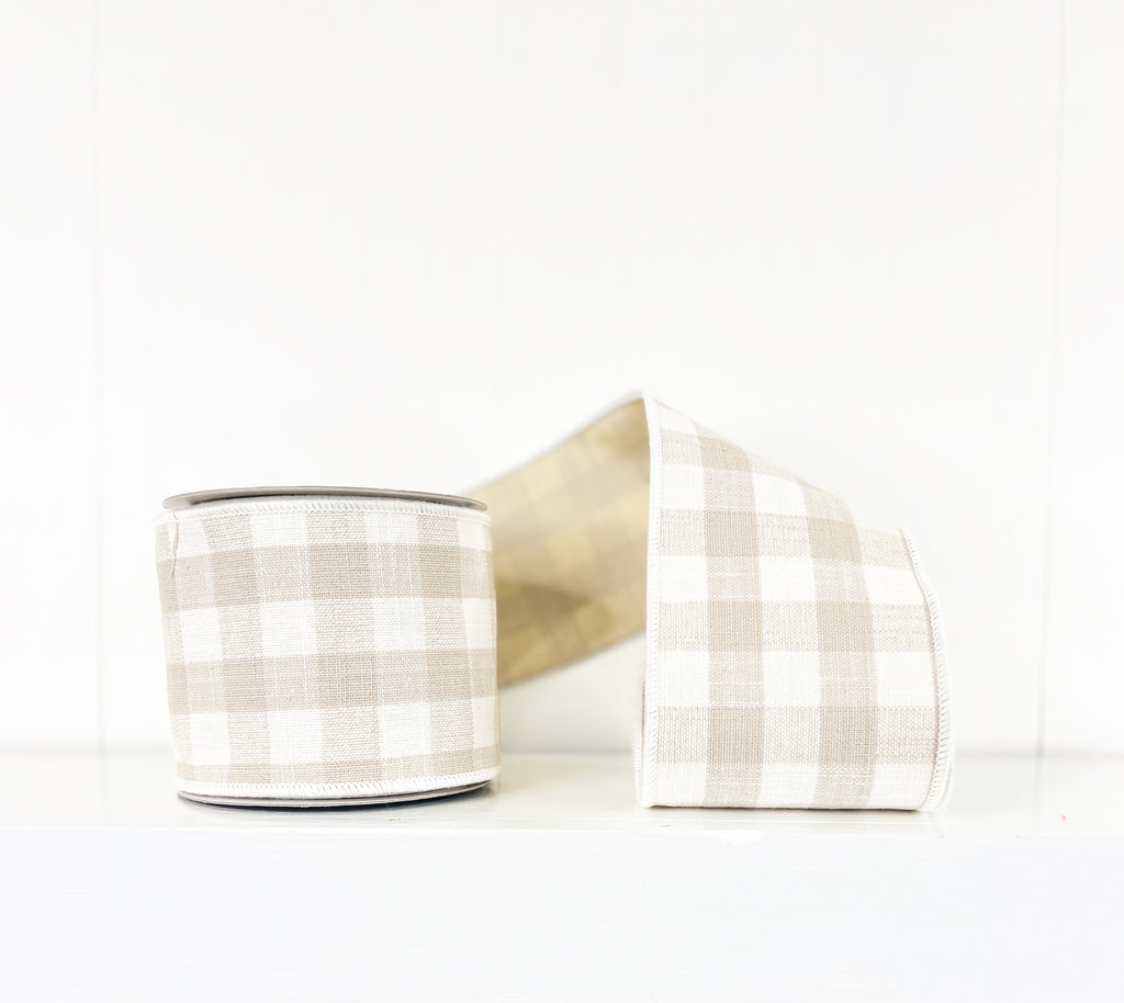 Brown Cotton Checks Double Sided Wired Ribbon 4"x5Y