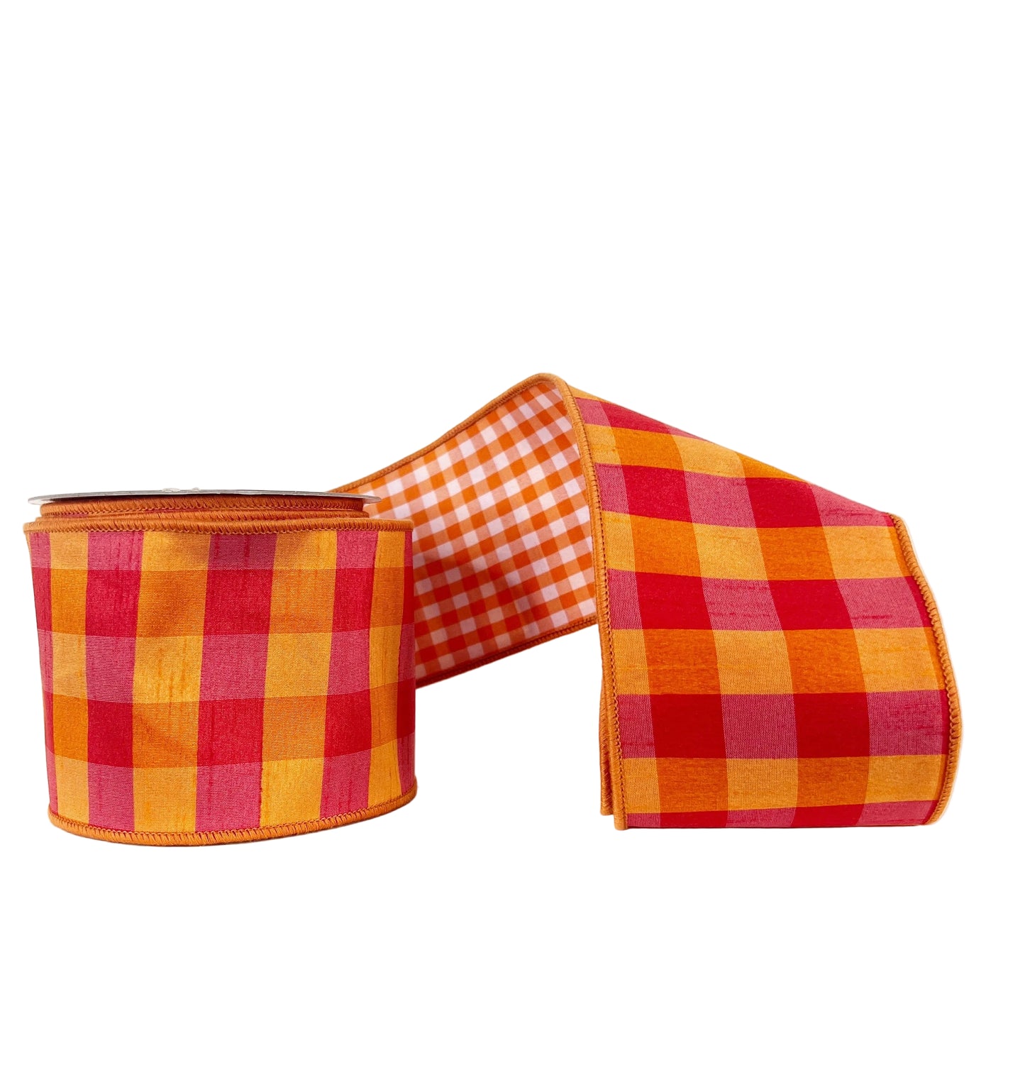 Dupioni Aspen Check Double Sided Orange 4"x5Y