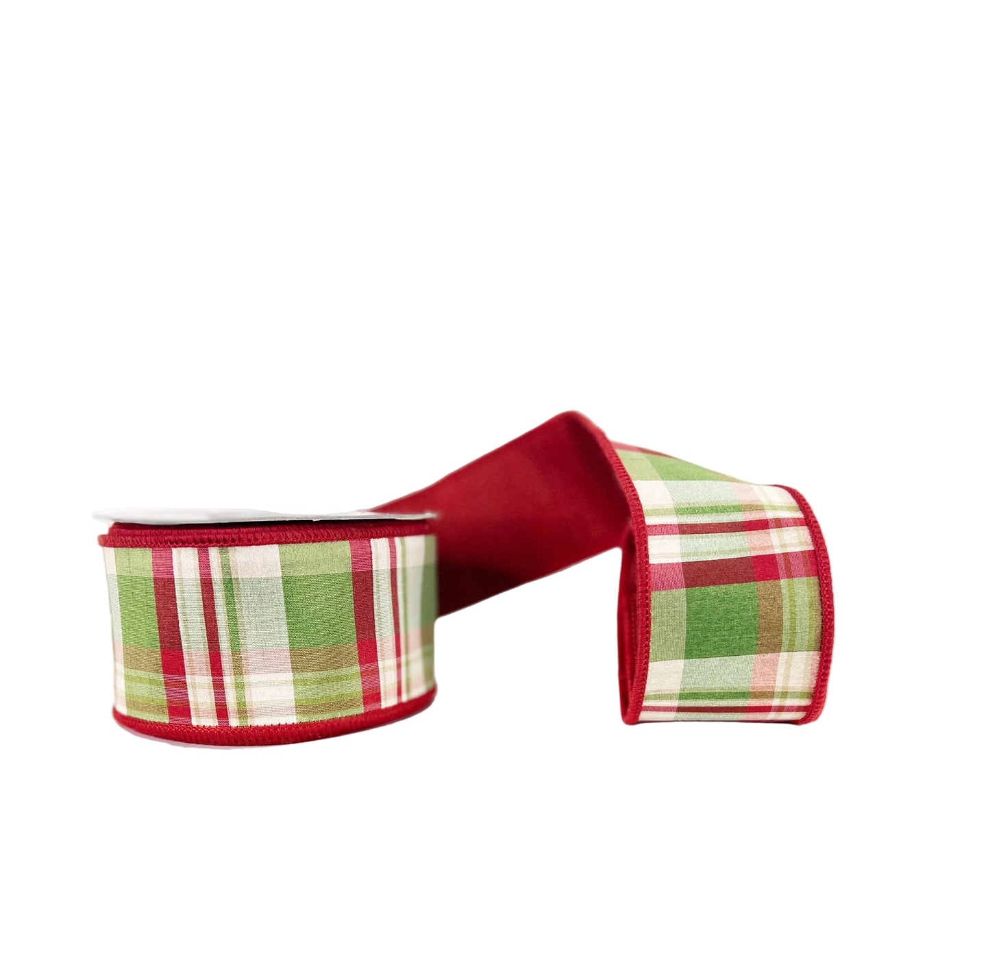 Pre-Order 2026- Red and Green Traditional Plaid Dupioni Double Sided Wired Ribbon 2.5"x10Y