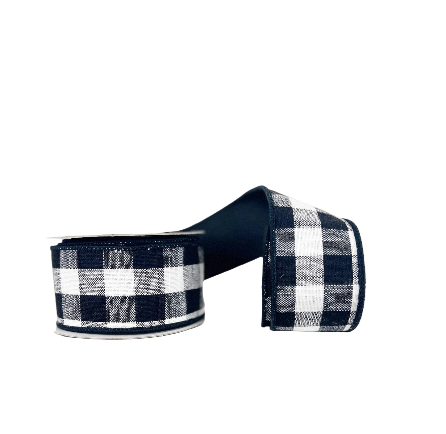 Black and White Cotton Checks Double Sided Taffeta Wired Ribbon 2.5"x5Y