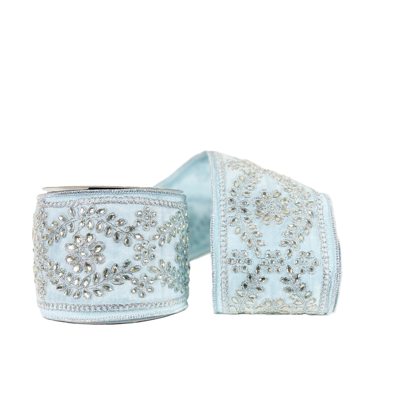 Dipped in Jewels Wired Ribbon 4"x5Y- Ice Blue