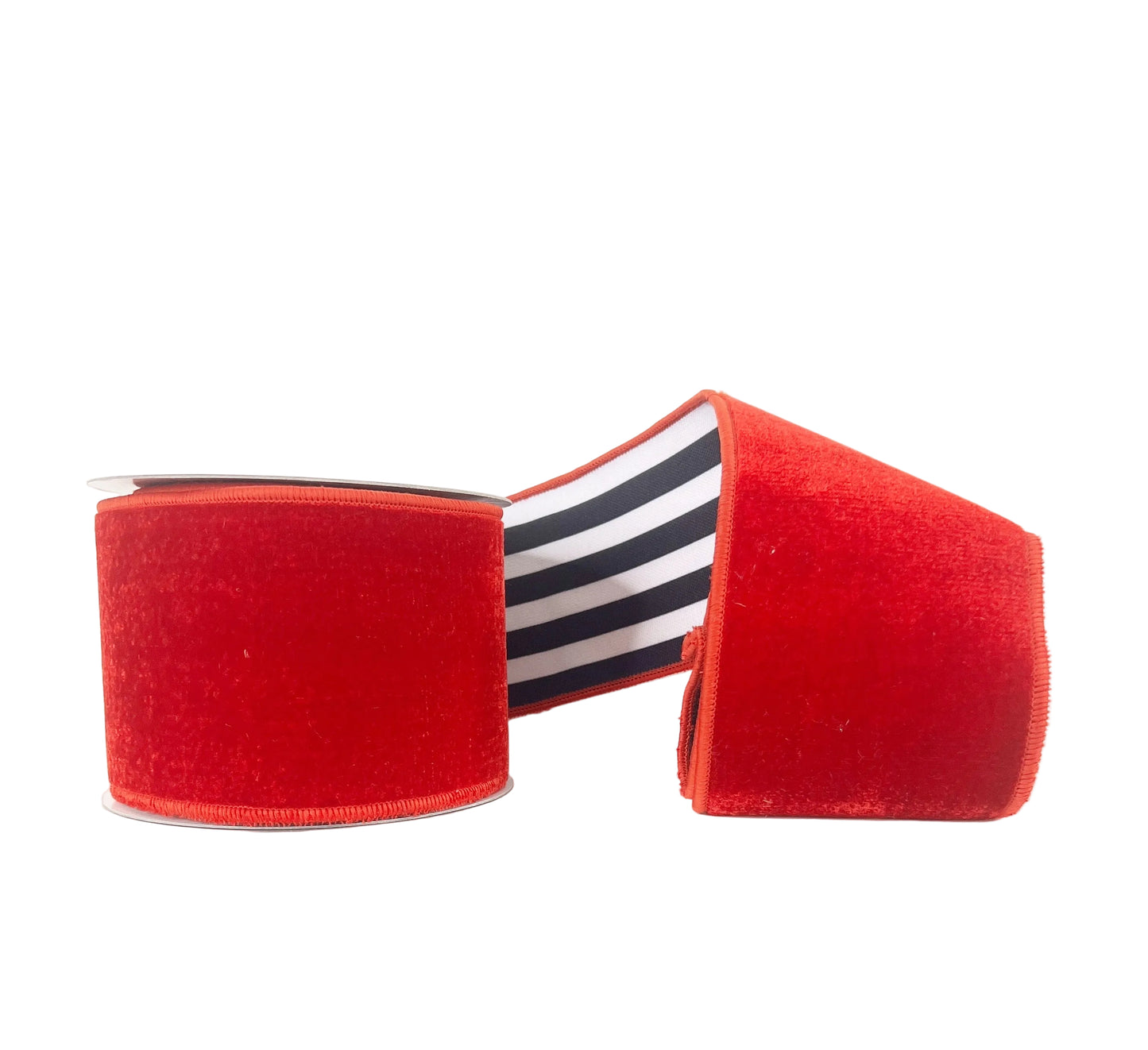 Red Velvet Black and White Large Horizontal Stripe Wired Ribbon 4"x5Y