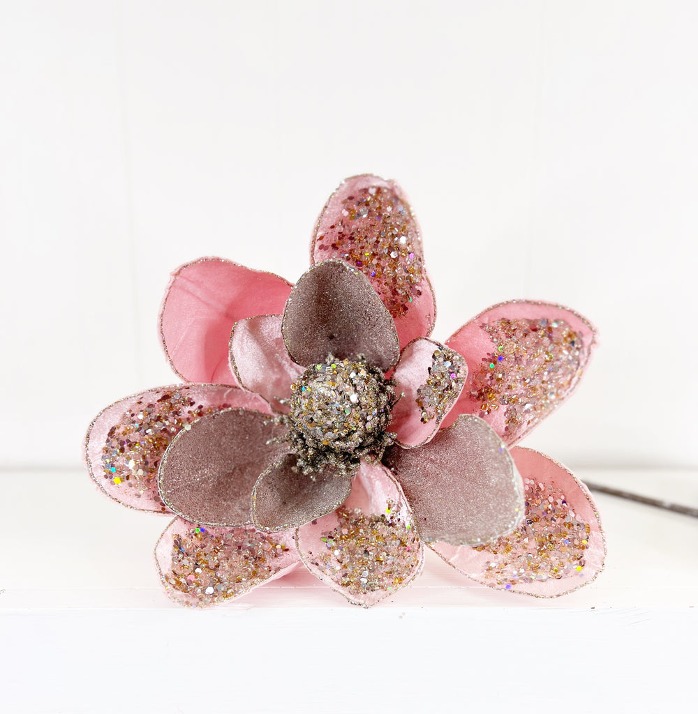 Floral Soft Pink/Platinum Magnolia Stem