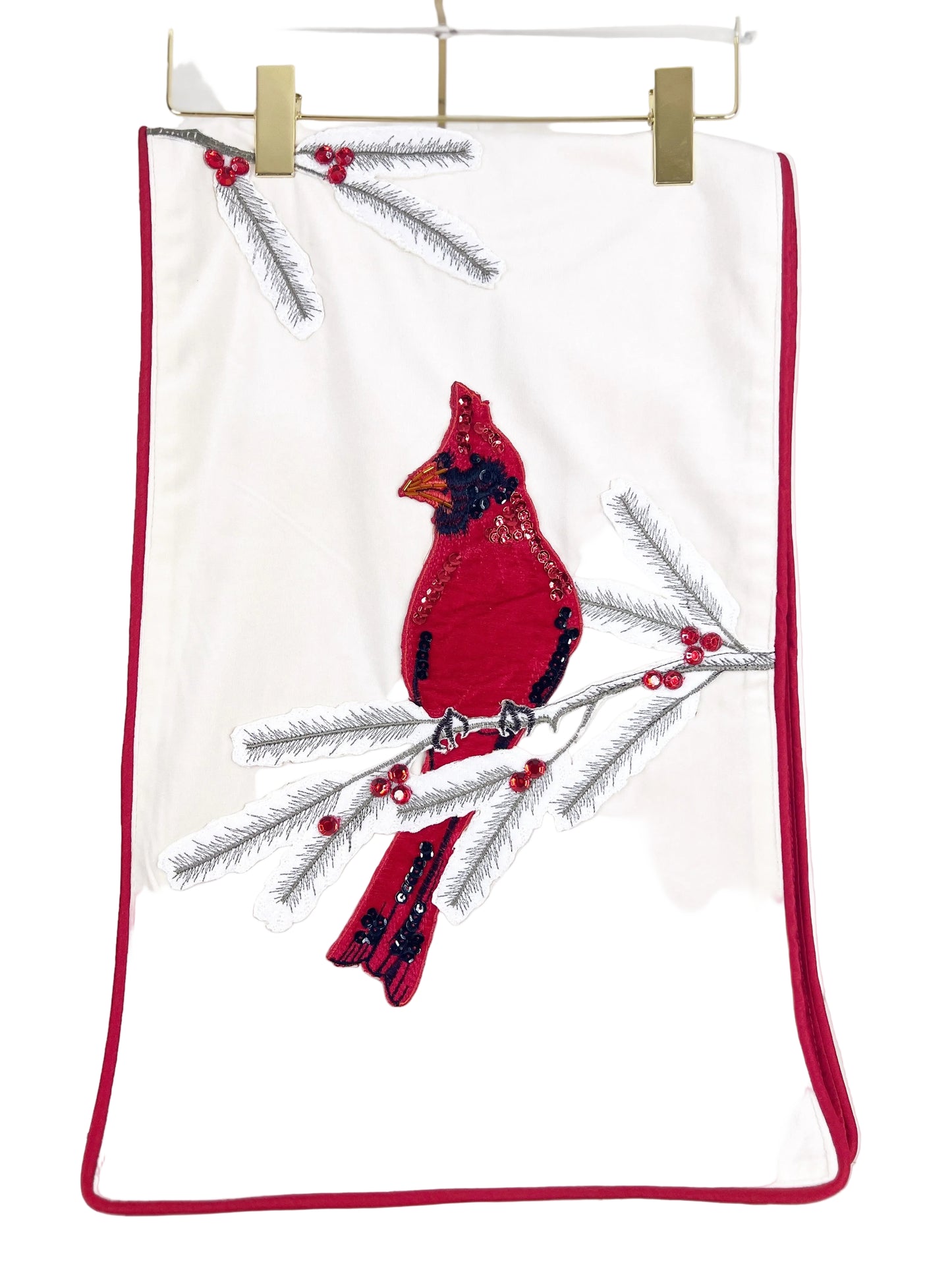 Creme Velvet and Red Velvet Fancy Cardinal Table Runner