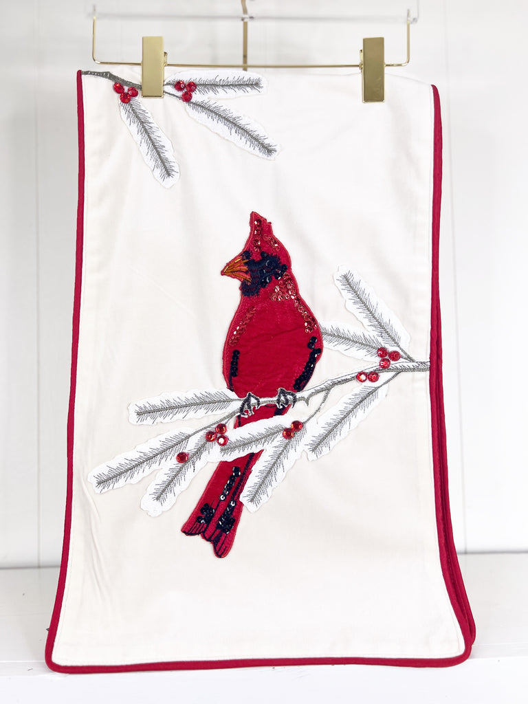 Creme Velvet and Red Velvet Fancy Cardinal Table Runner-EXCLUSIVE