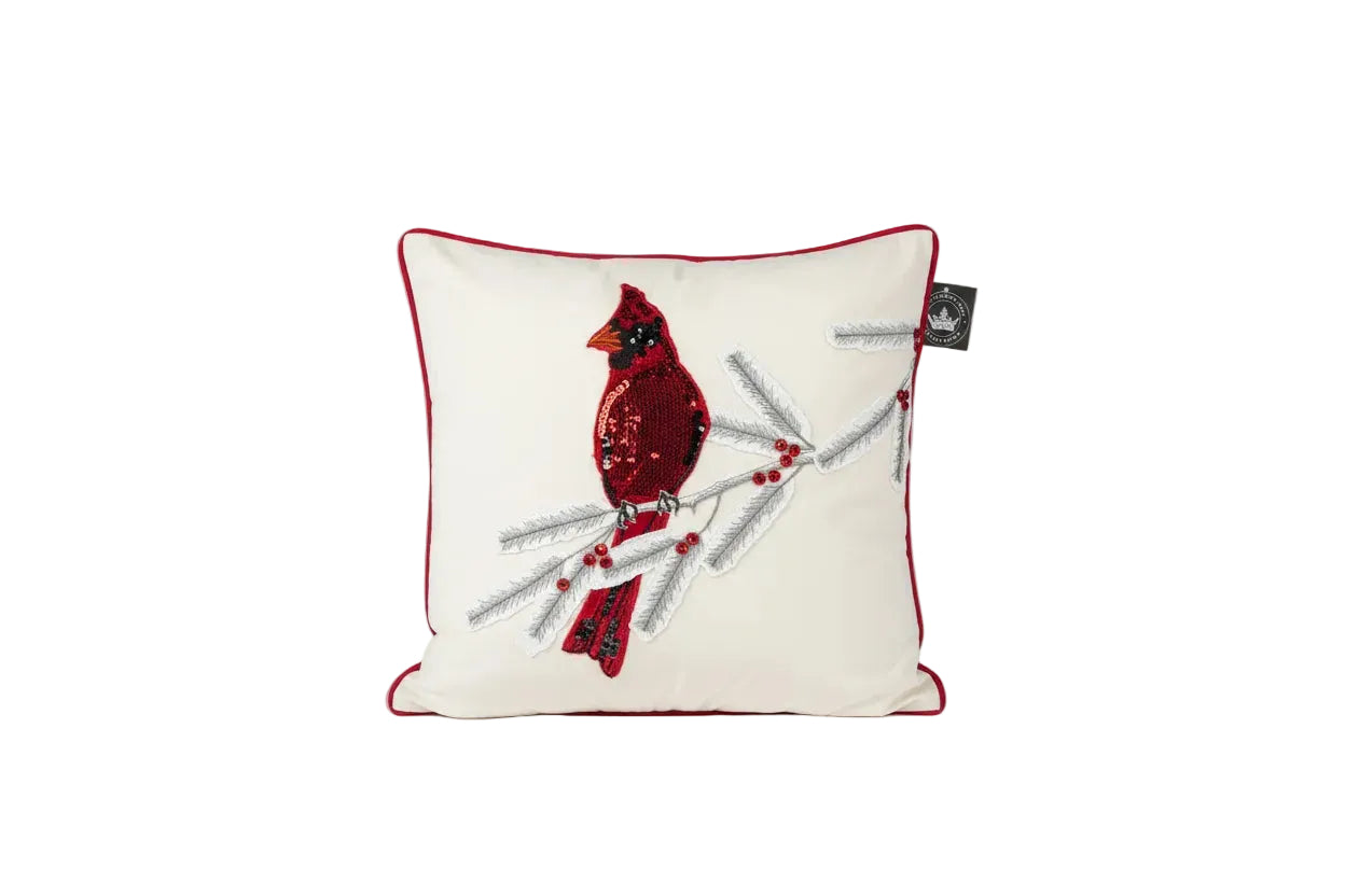 Creme Velvet and Red Velvet Fancy Cardinal Pillow 22" w/out insert