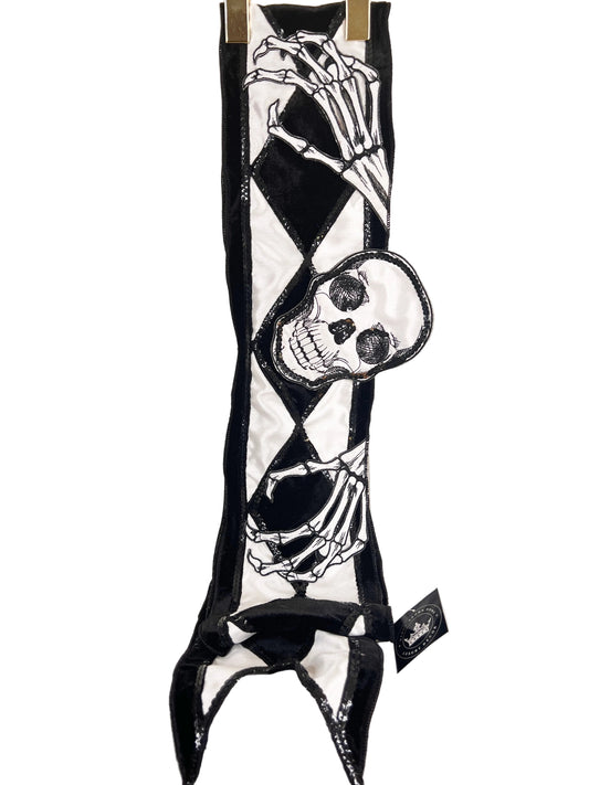 Black and White Velvet and Sequin Skull Harlequin Banner-EXCLUSIVE