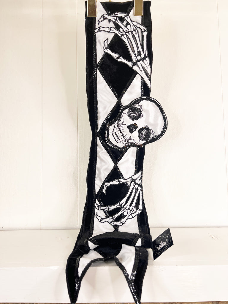 Black and White Velvet and Sequin Skull Harlequin Banner-EXCLUSIVE