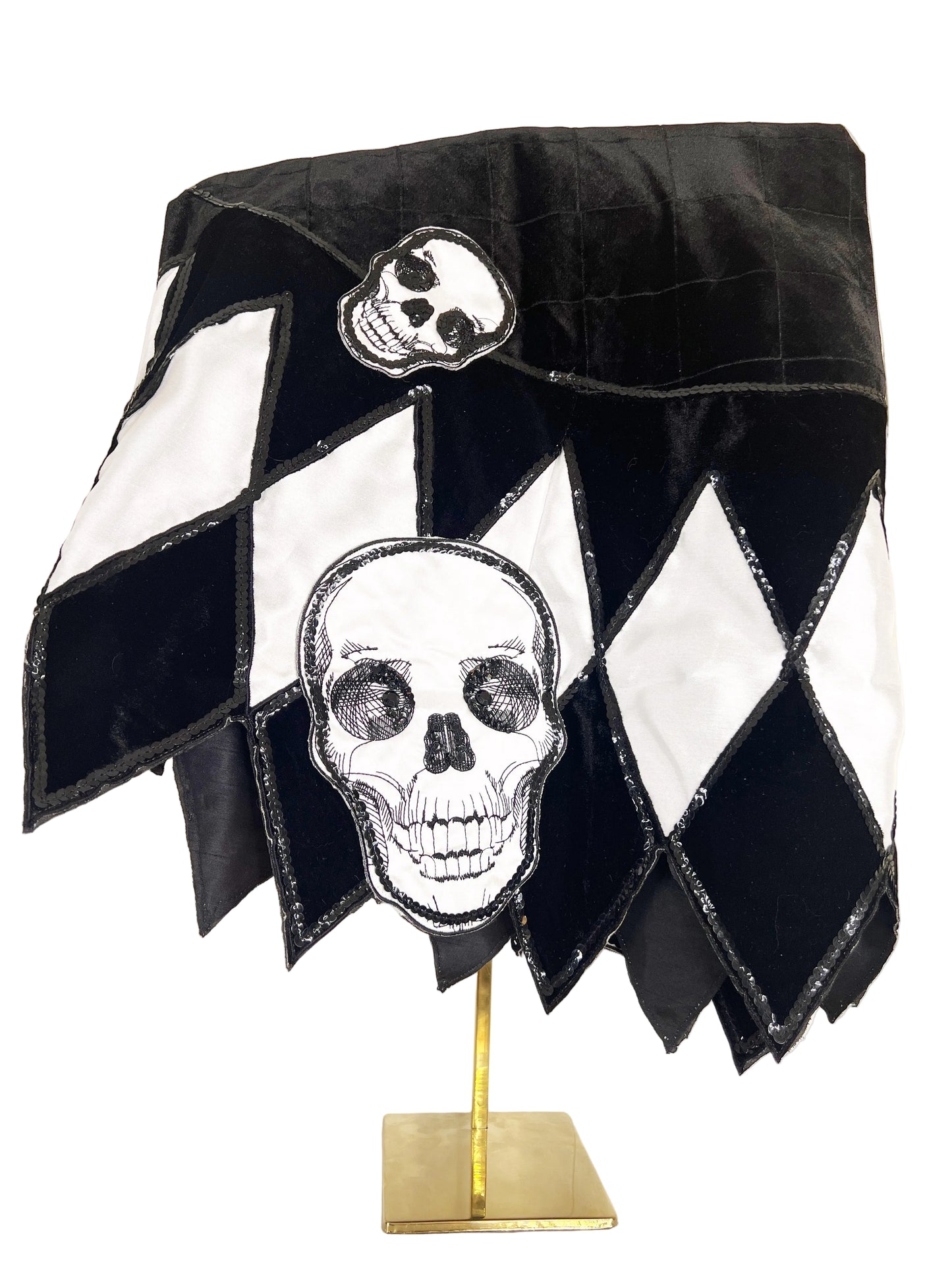 Black and White Velvet and Sequin Skull Harlequin Table Overlay-EXCLUSIVE
