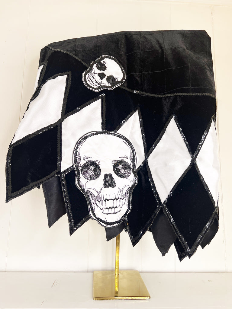 Black and White Velvet and Sequin Skull Harlequin Table Overlay-EXCLUSIVE