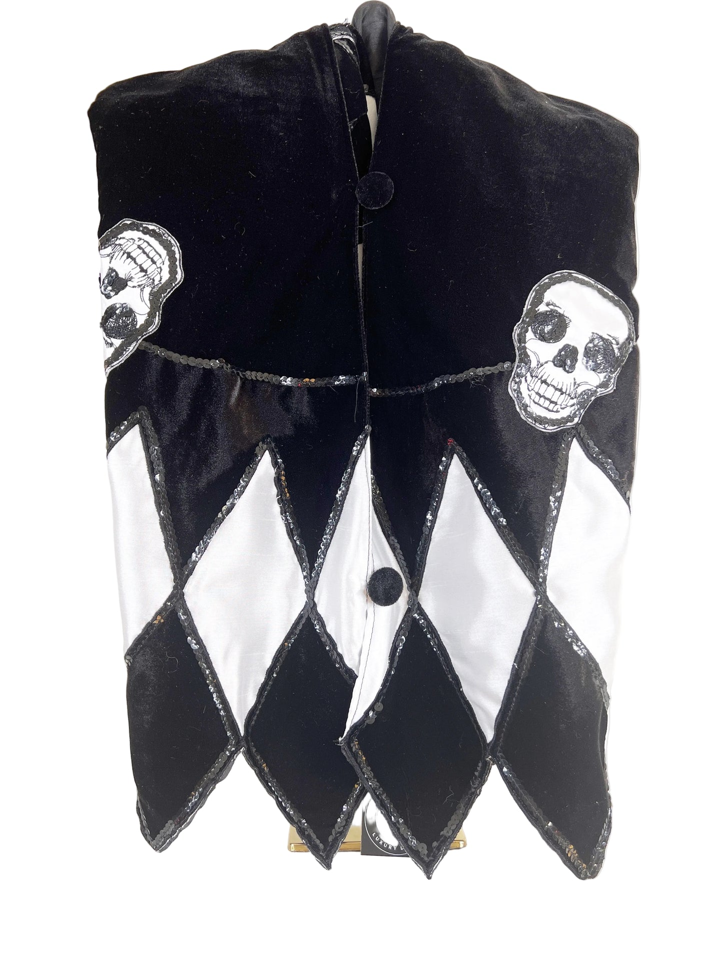 Black and White Velvet and Sequin Skull Harlequin Tree Skirt