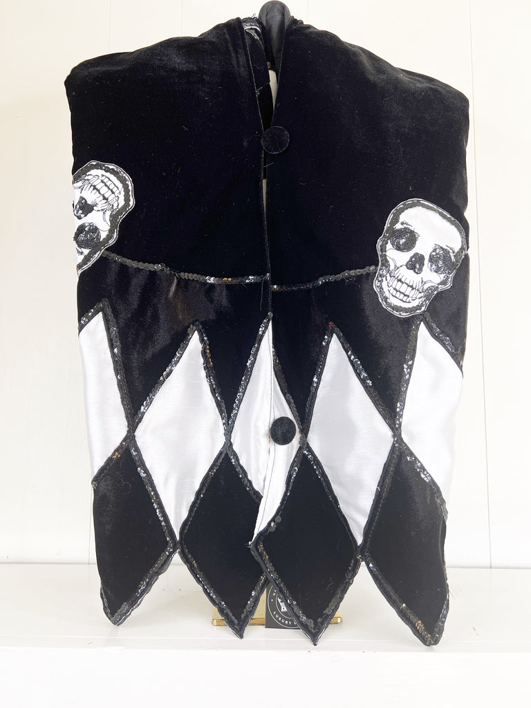 Black and White Velvet and Sequin Skull Harlequin Tree Skirt-EXCLUSIVE