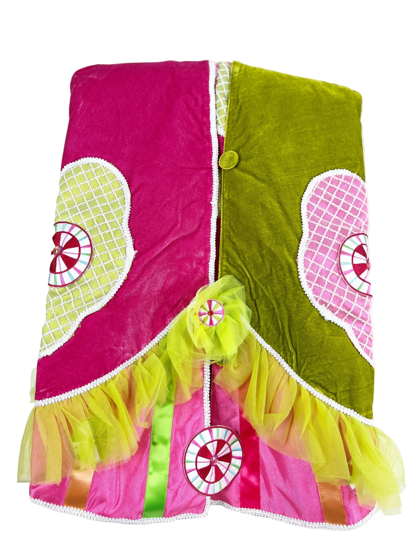 A Sweet Candy Velvet and Satin Stripes Tree Skirt
