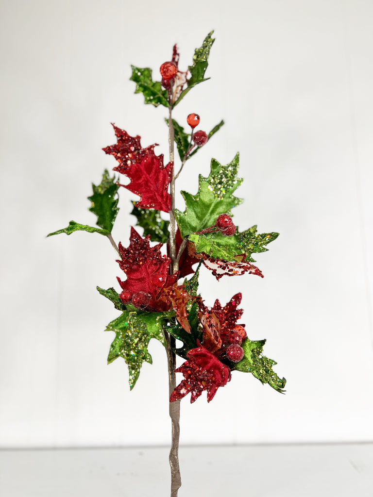 Floral Red and Green Holly Berry Spray