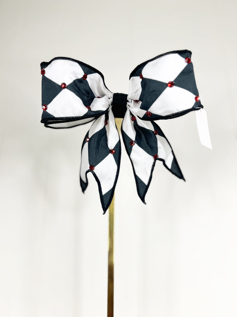 Harlequin Pre-Made Bow Clip with Red Gems-EXCLUSIVE