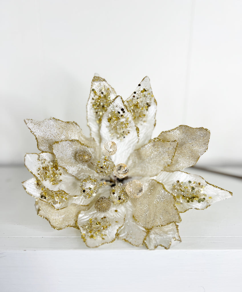 Floral Ivory and Gold Poinsettia Stem