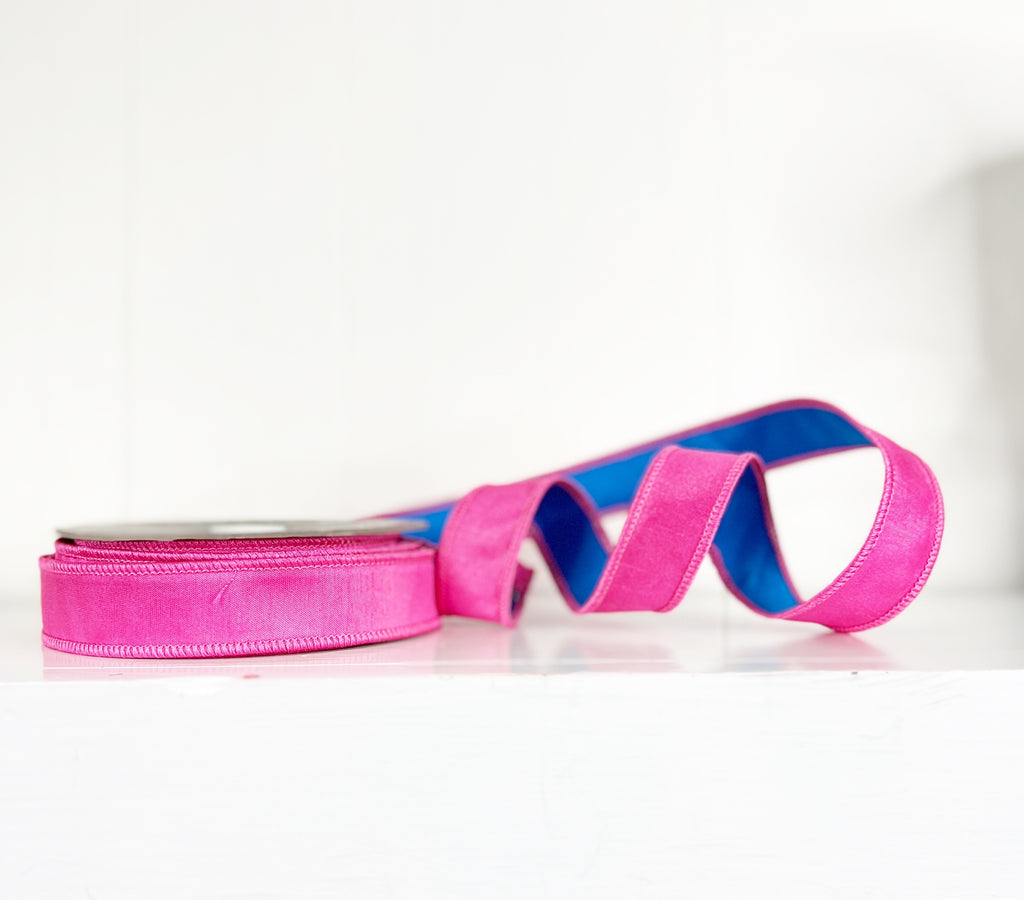 Hot Pink and Blue 1"x10Y Wired Ribbon-EXCLUSIVE